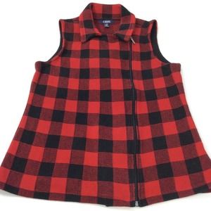 Chaps M Red Black Checkered Vest Full Zip Collared